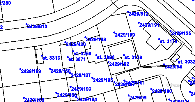 Parcela st. 3086 v KÚ Valcha, Katastrální mapa