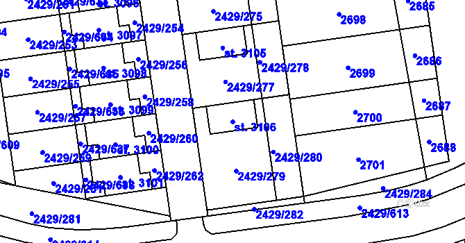 Parcela st. 3106 v KÚ Valcha, Katastrální mapa