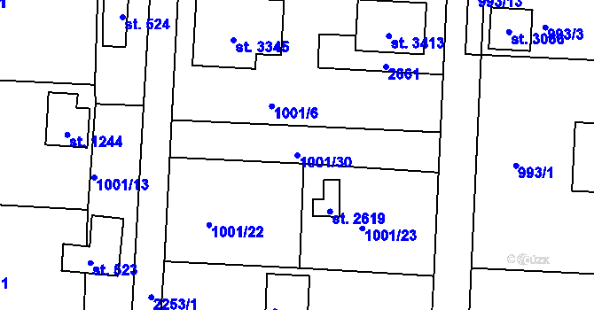 Parcela st. 1001/30 v KÚ Valcha, Katastrální mapa