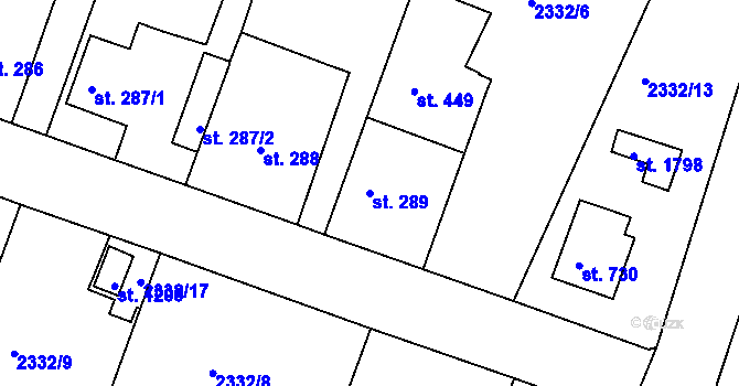 Parcela st. 289 v KÚ Valcha, Katastrální mapa