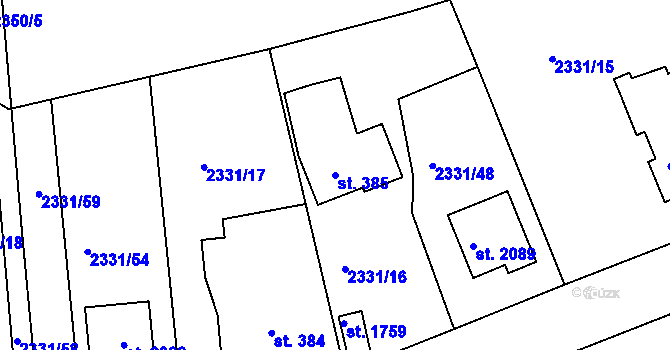 Parcela st. 385 v KÚ Valcha, Katastrální mapa