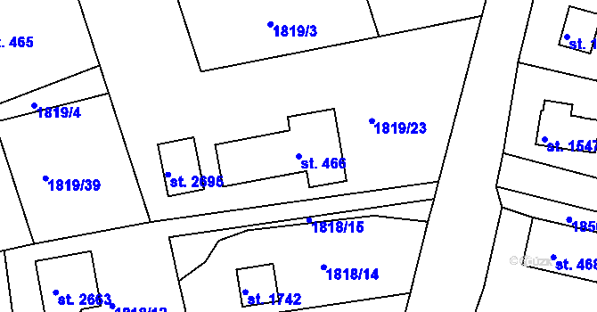 Parcela st. 466 v KÚ Valcha, Katastrální mapa