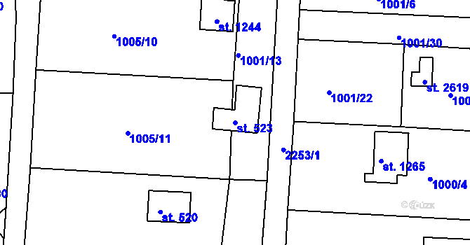 Parcela st. 523 v KÚ Valcha, Katastrální mapa