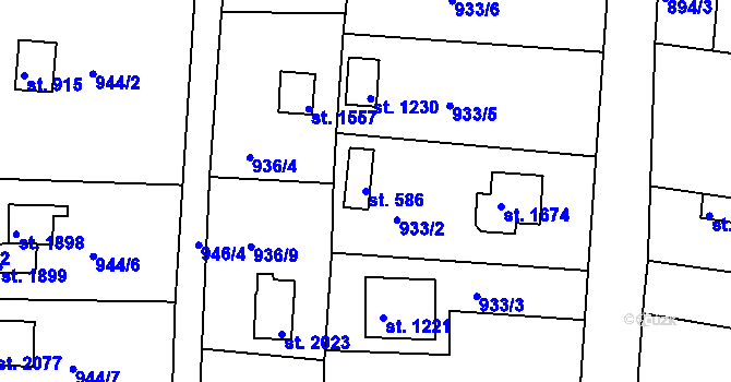 Parcela st. 586 v KÚ Valcha, Katastrální mapa