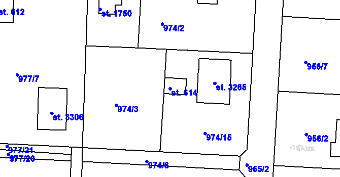 Parcela st. 614 v KÚ Valcha, Katastrální mapa