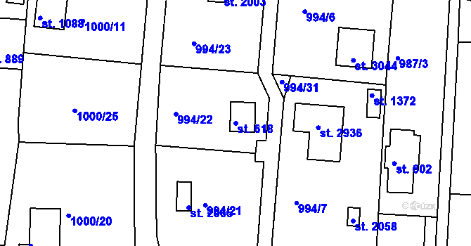 Parcela st. 618 v KÚ Valcha, Katastrální mapa