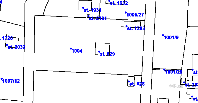 Parcela st. 629 v KÚ Valcha, Katastrální mapa