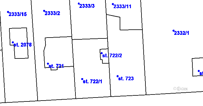 Parcela st. 722/2 v KÚ Valcha, Katastrální mapa