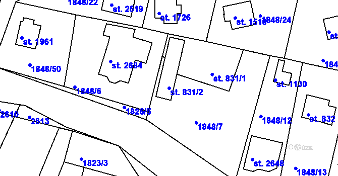 Parcela st. 831/2 v KÚ Valcha, Katastrální mapa