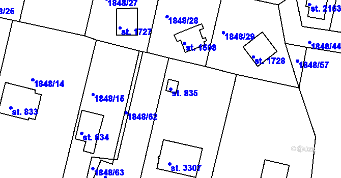 Parcela st. 835 v KÚ Valcha, Katastrální mapa