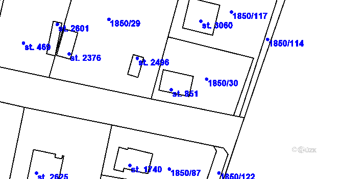 Parcela st. 851 v KÚ Valcha, Katastrální mapa