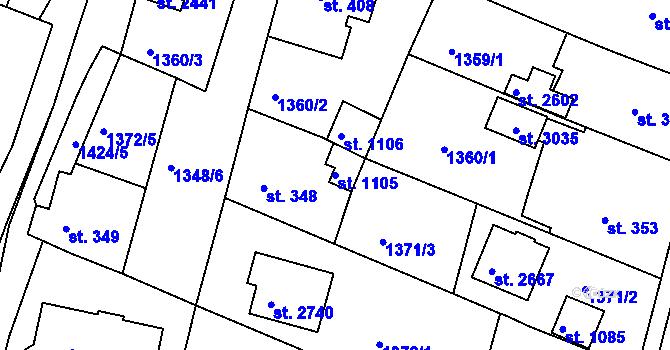 Parcela st. 1105 v KÚ Valcha, Katastrální mapa