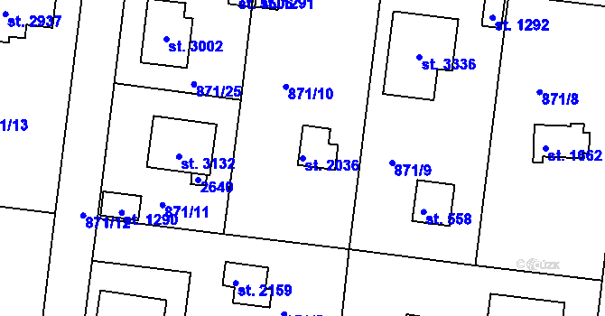 Parcela st. 2036 v KÚ Valcha, Katastrální mapa