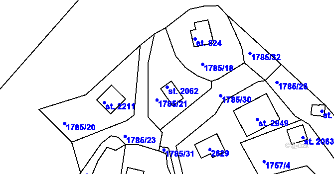 Parcela st. 2062 v KÚ Valcha, Katastrální mapa