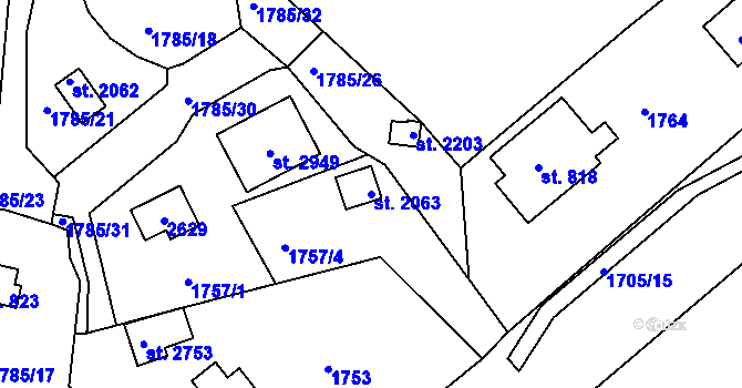 Parcela st. 2063 v KÚ Valcha, Katastrální mapa