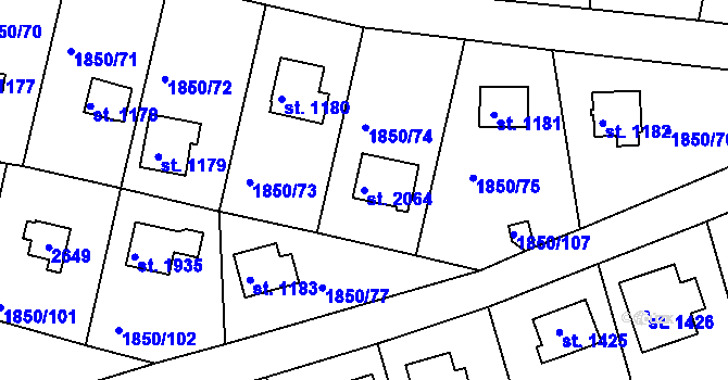 Parcela st. 2064 v KÚ Valcha, Katastrální mapa