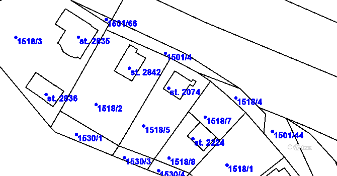 Parcela st. 2074 v KÚ Valcha, Katastrální mapa