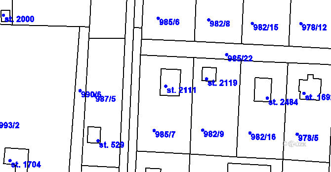 Parcela st. 2111 v KÚ Valcha, Katastrální mapa