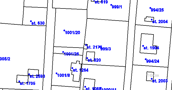 Parcela st. 2173 v KÚ Valcha, Katastrální mapa