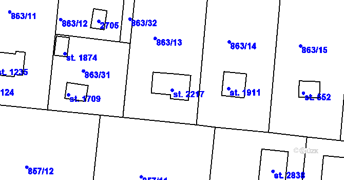 Parcela st. 2217 v KÚ Valcha, Katastrální mapa