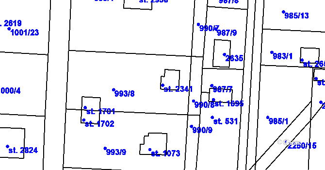 Parcela st. 2341 v KÚ Valcha, Katastrální mapa