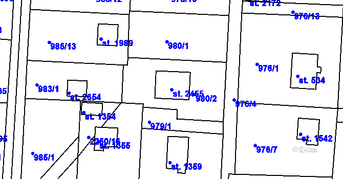 Parcela st. 2455 v KÚ Valcha, Katastrální mapa