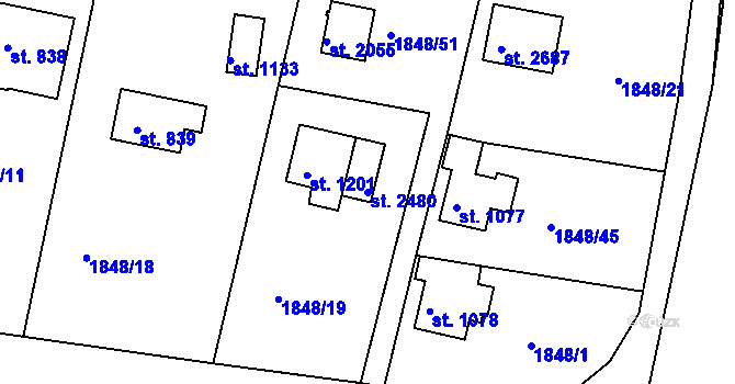 Parcela st. 2480 v KÚ Valcha, Katastrální mapa