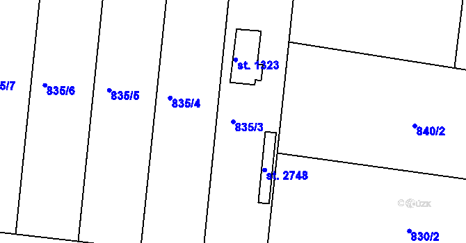 Parcela st. 835/3 v KÚ Valcha, Katastrální mapa