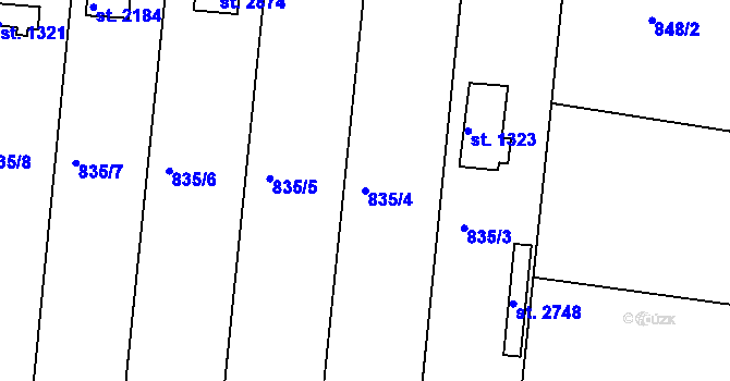 Parcela st. 835/4 v KÚ Valcha, Katastrální mapa