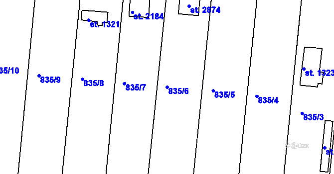 Parcela st. 835/6 v KÚ Valcha, Katastrální mapa
