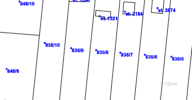 Parcela st. 835/8 v KÚ Valcha, Katastrální mapa