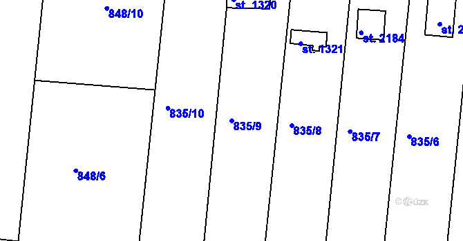 Parcela st. 835/9 v KÚ Valcha, Katastrální mapa