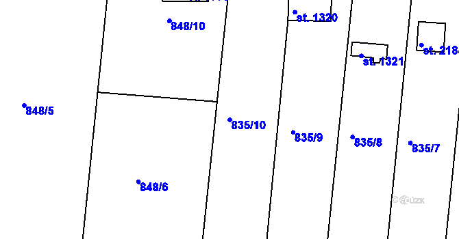 Parcela st. 835/10 v KÚ Valcha, Katastrální mapa