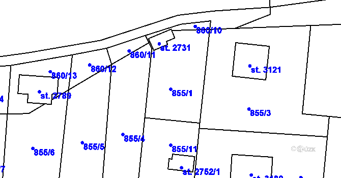 Parcela st. 855/1 v KÚ Valcha, Katastrální mapa
