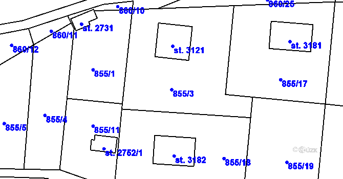 Parcela st. 855/3 v KÚ Valcha, Katastrální mapa