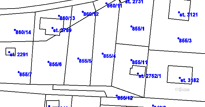 Parcela st. 855/4 v KÚ Valcha, Katastrální mapa