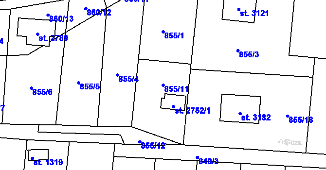 Parcela st. 855/11 v KÚ Valcha, Katastrální mapa