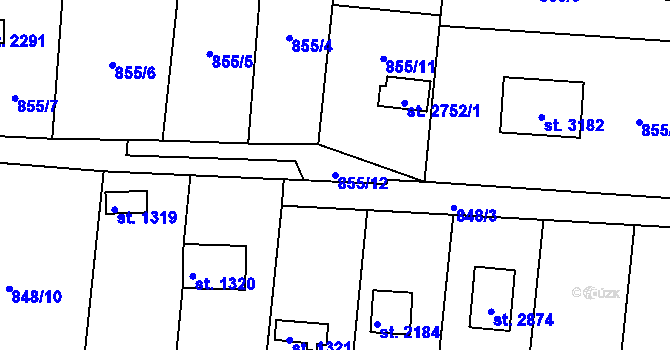 Parcela st. 855/12 v KÚ Valcha, Katastrální mapa