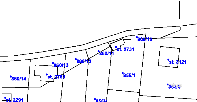 Parcela st. 860/11 v KÚ Valcha, Katastrální mapa