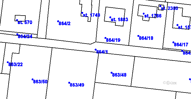 Parcela st. 864/1 v KÚ Valcha, Katastrální mapa