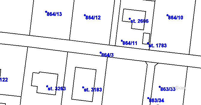 Parcela st. 864/3 v KÚ Valcha, Katastrální mapa