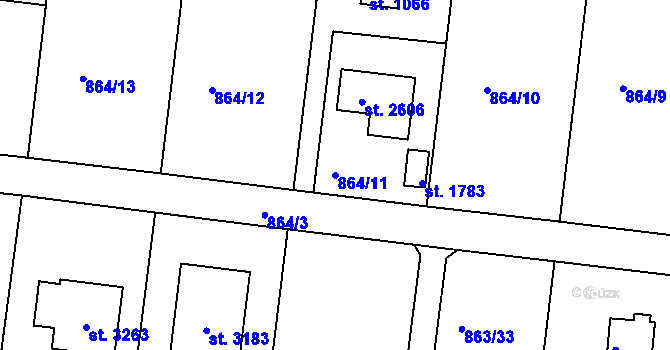 Parcela st. 864/11 v KÚ Valcha, Katastrální mapa