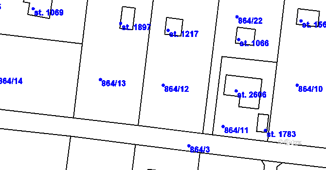 Parcela st. 864/12 v KÚ Valcha, Katastrální mapa