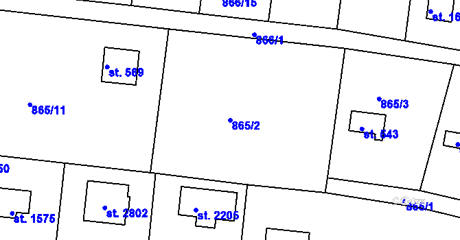 Parcela st. 865/2 v KÚ Valcha, Katastrální mapa