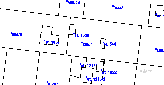 Parcela st. 865/4 v KÚ Valcha, Katastrální mapa
