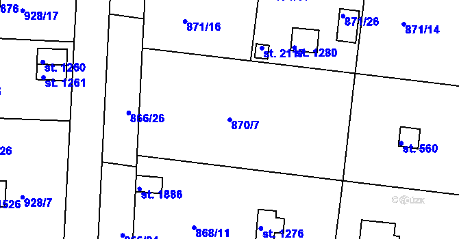 Parcela st. 870/7 v KÚ Valcha, Katastrální mapa