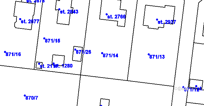 Parcela st. 871/14 v KÚ Valcha, Katastrální mapa