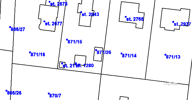 Parcela st. 871/26 v KÚ Valcha, Katastrální mapa