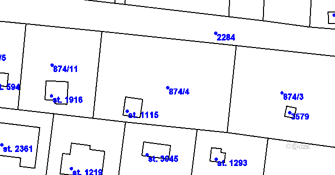 Parcela st. 874/4 v KÚ Valcha, Katastrální mapa