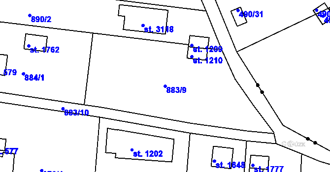 Parcela st. 883/9 v KÚ Valcha, Katastrální mapa